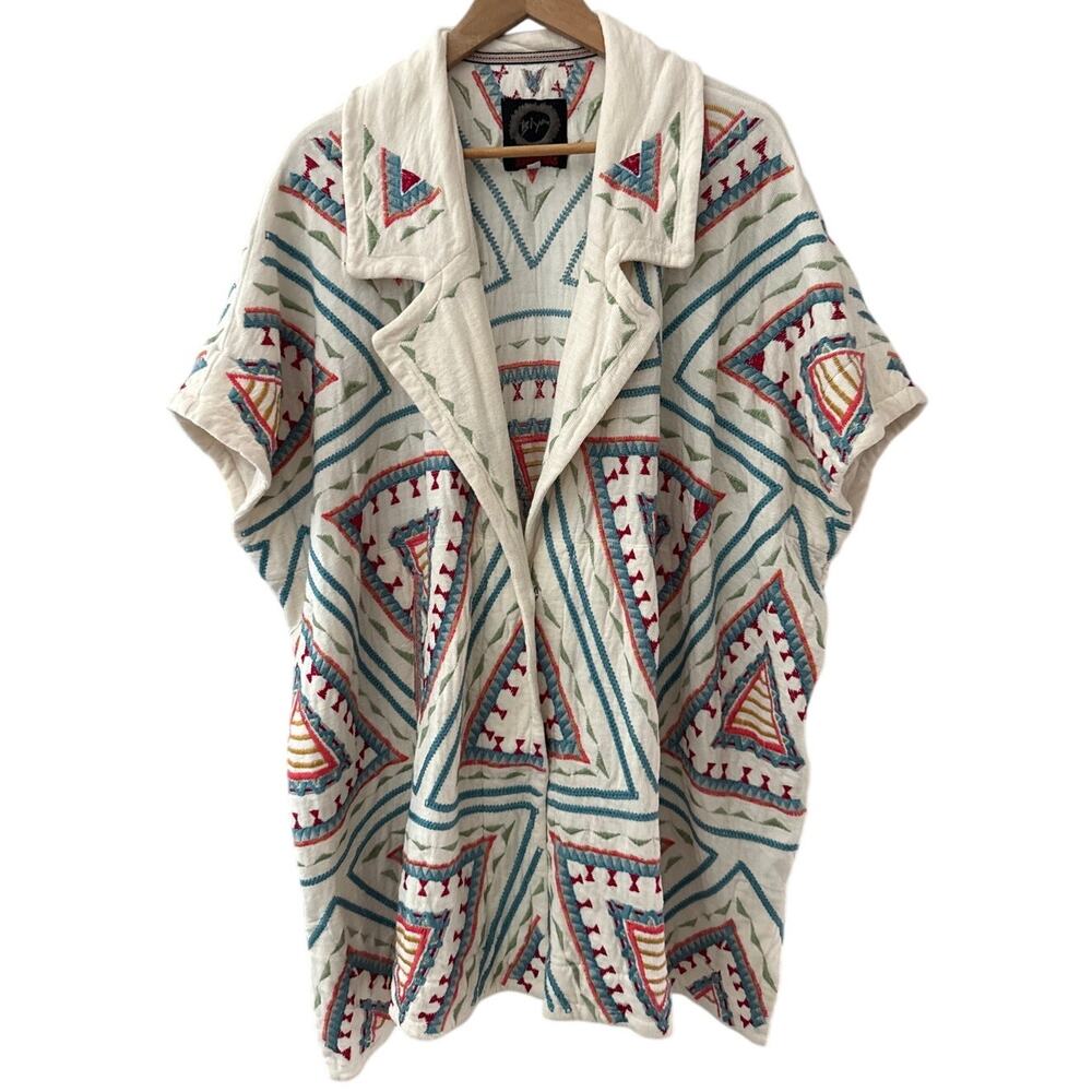 Johnny Was Biya Zendaya Embroidered Notched-Collar Kimono Pockets Size Small - Picture 3 of 11